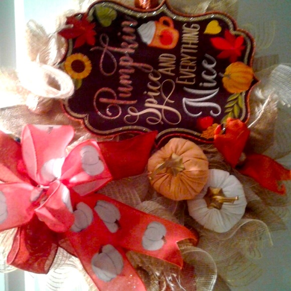 Fall Wreath Hand Crafted Harvest Pumpkin Spice, Wreath Autumn FINAL SALE - Picture 4 of 4
